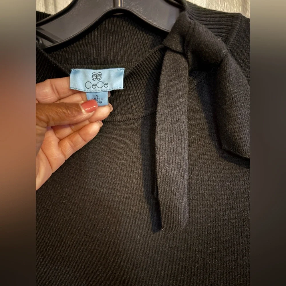 NWT CeCe Black Crewneck Sweater with Neck Tie SMALL - Picture 5 of 6
